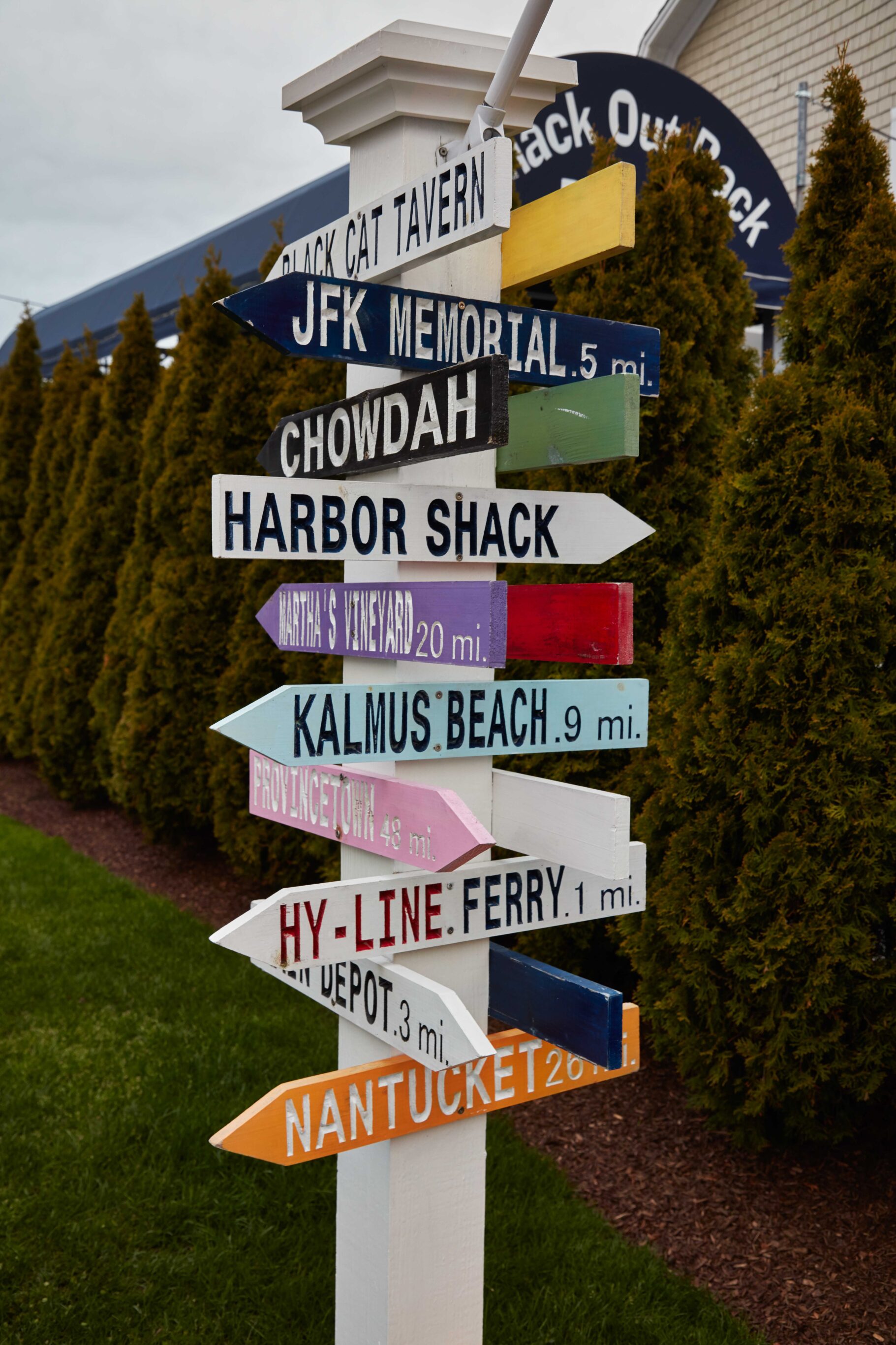 Decorative direction signs in Barnstable on Massachusetts' Cape Cod